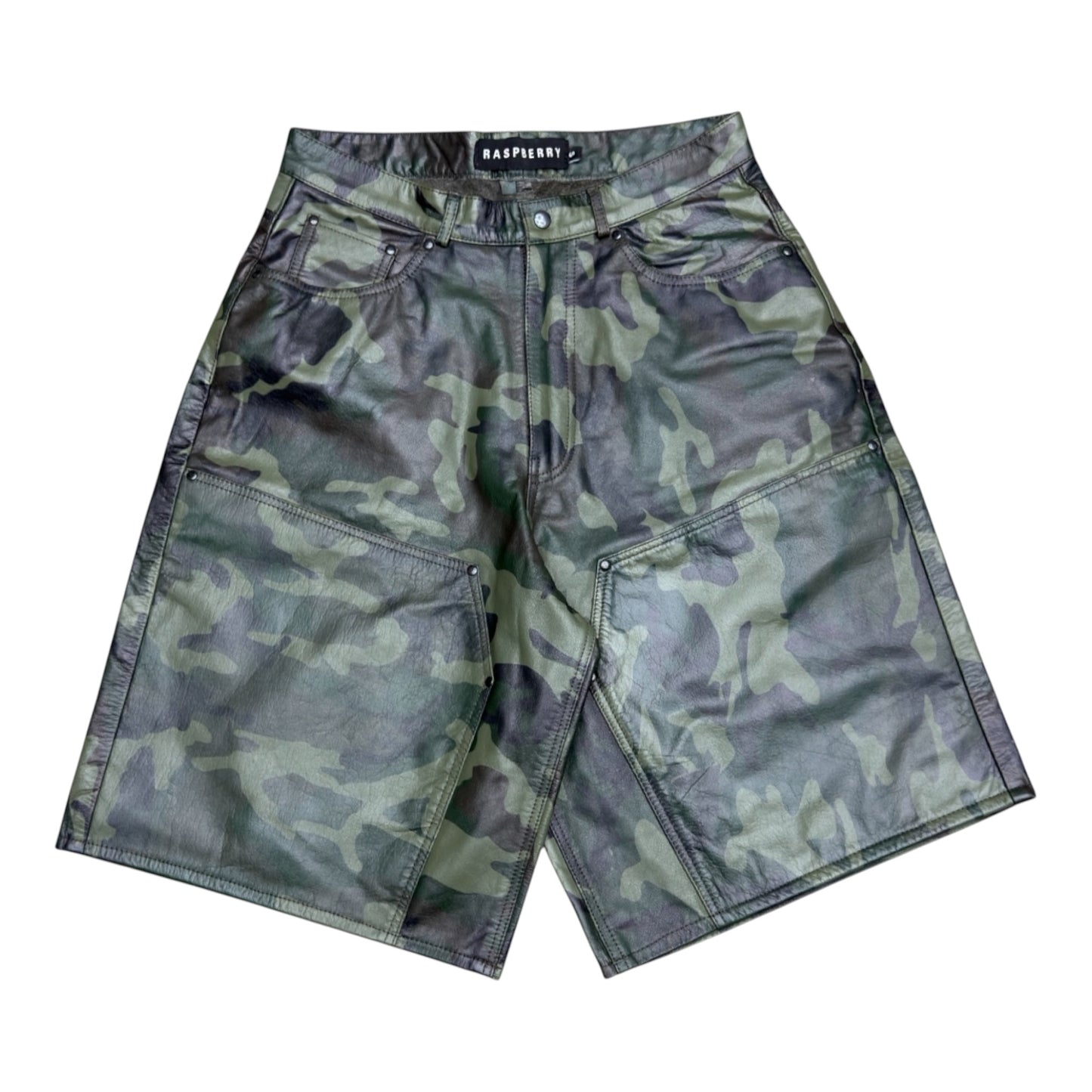 GV GALLERY CAMO LEATHER SHORTS