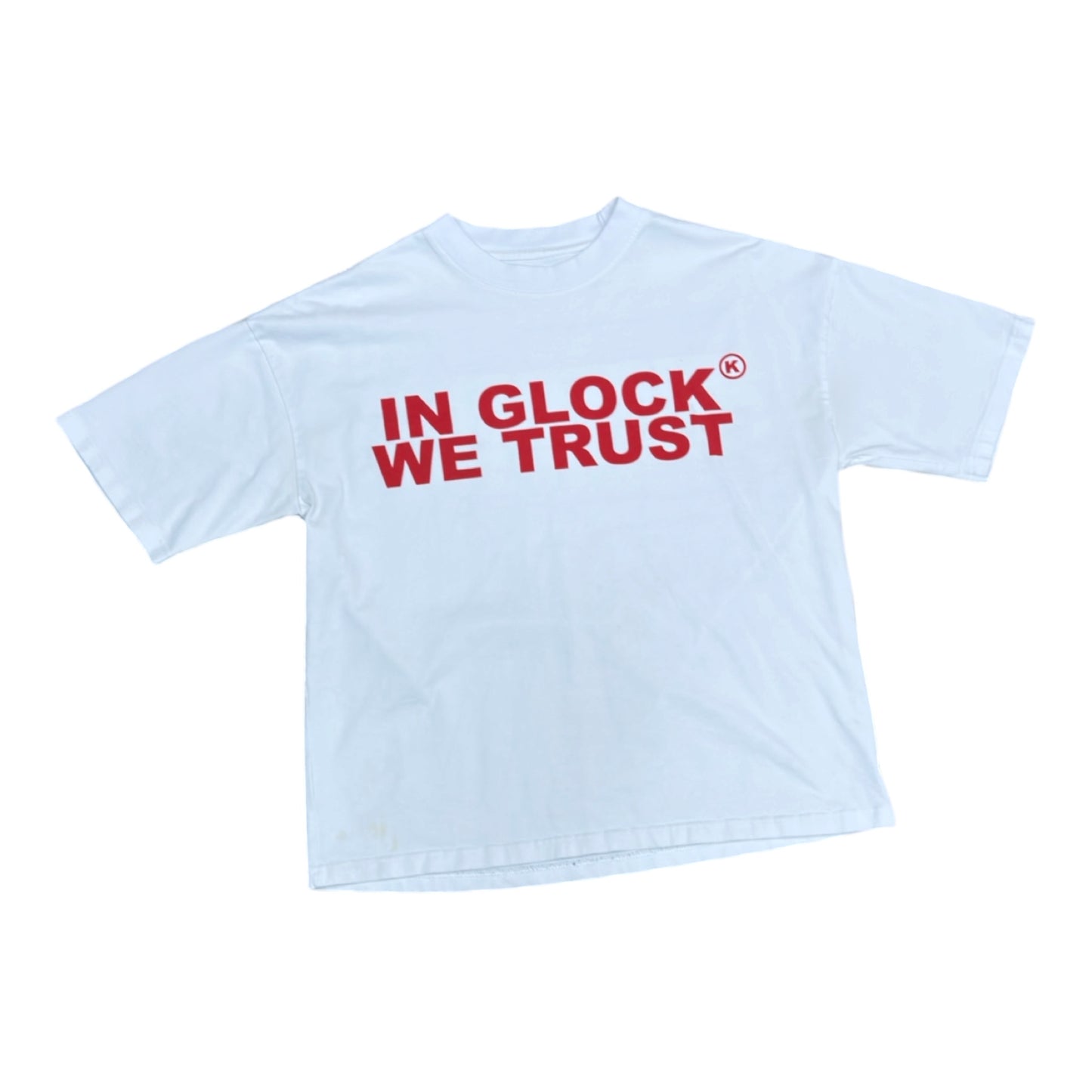 IN GLOCK WE TRUST TEE WHITE RED