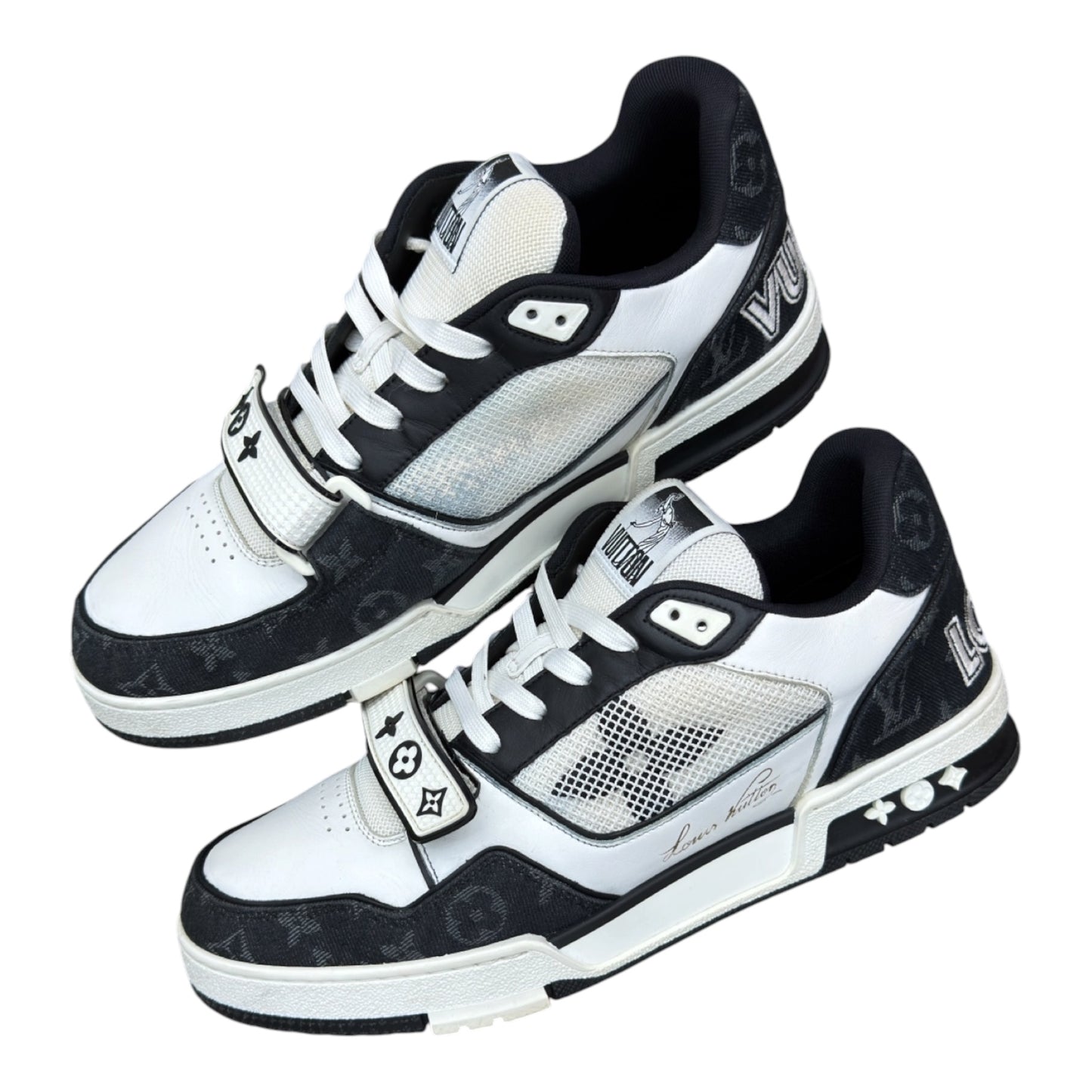LV TRAINER VELCRO STRAP MONOGRAM DENIM BLACK WHITE