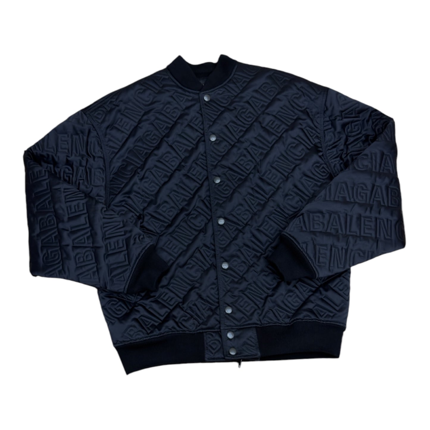 BALENCIAGA OVERSIZED LOGO EMBOSSED SATIN BOMBER