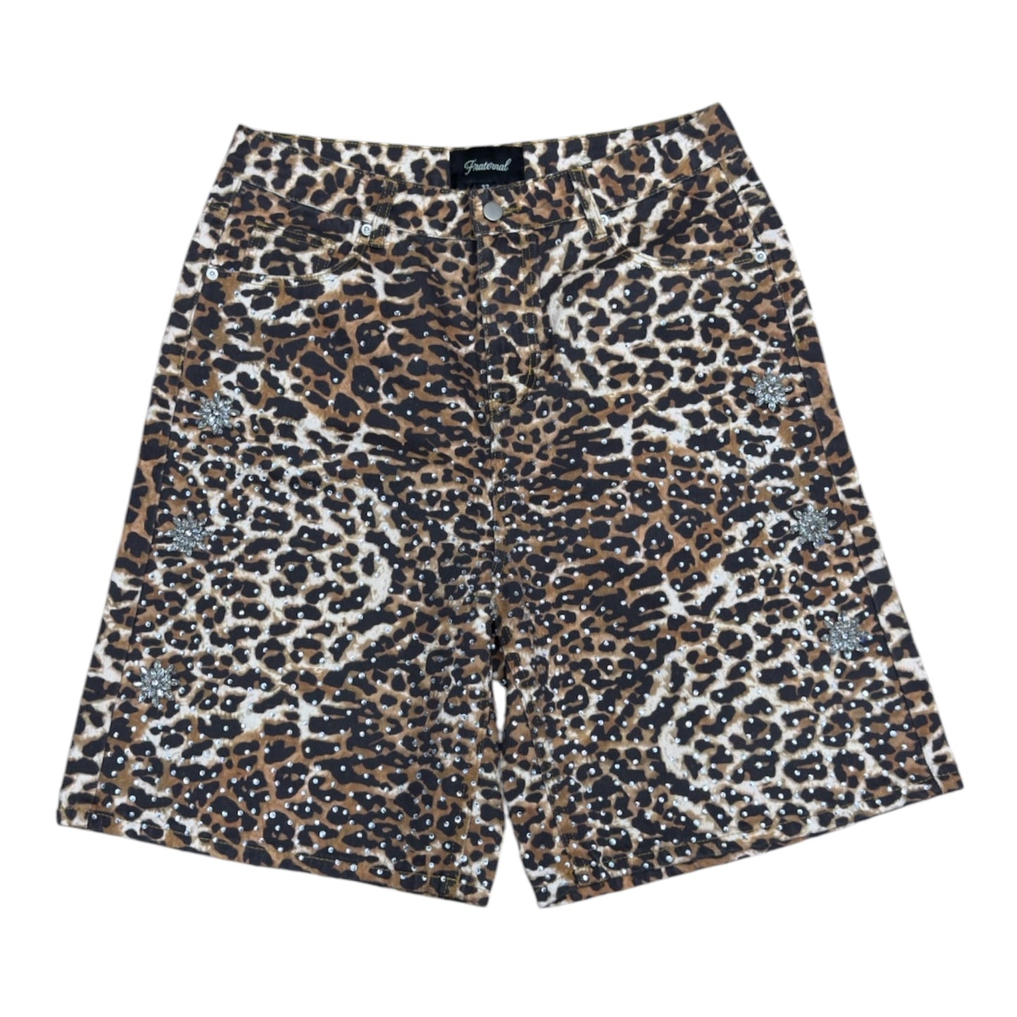 FRATERNAL LEOPARD PRINT DENIM SHORTS
